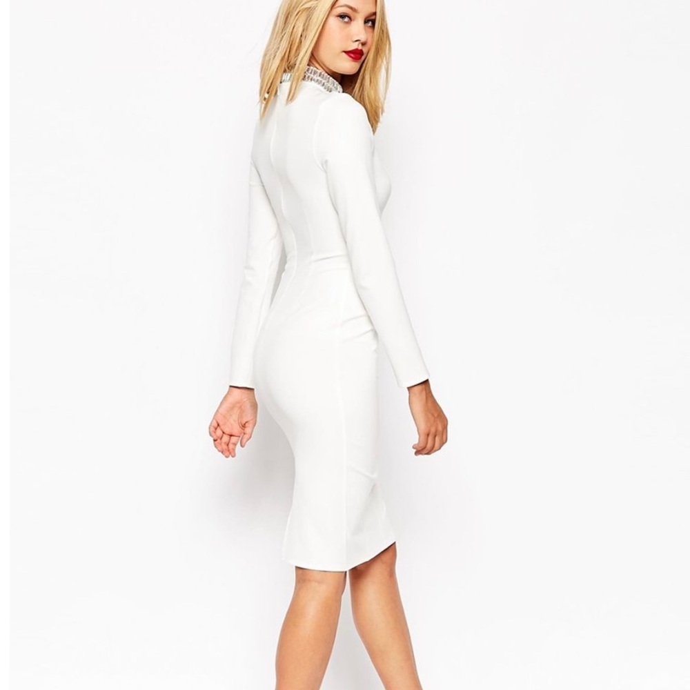 Embellished neck white midi dress, New, US 8 petite